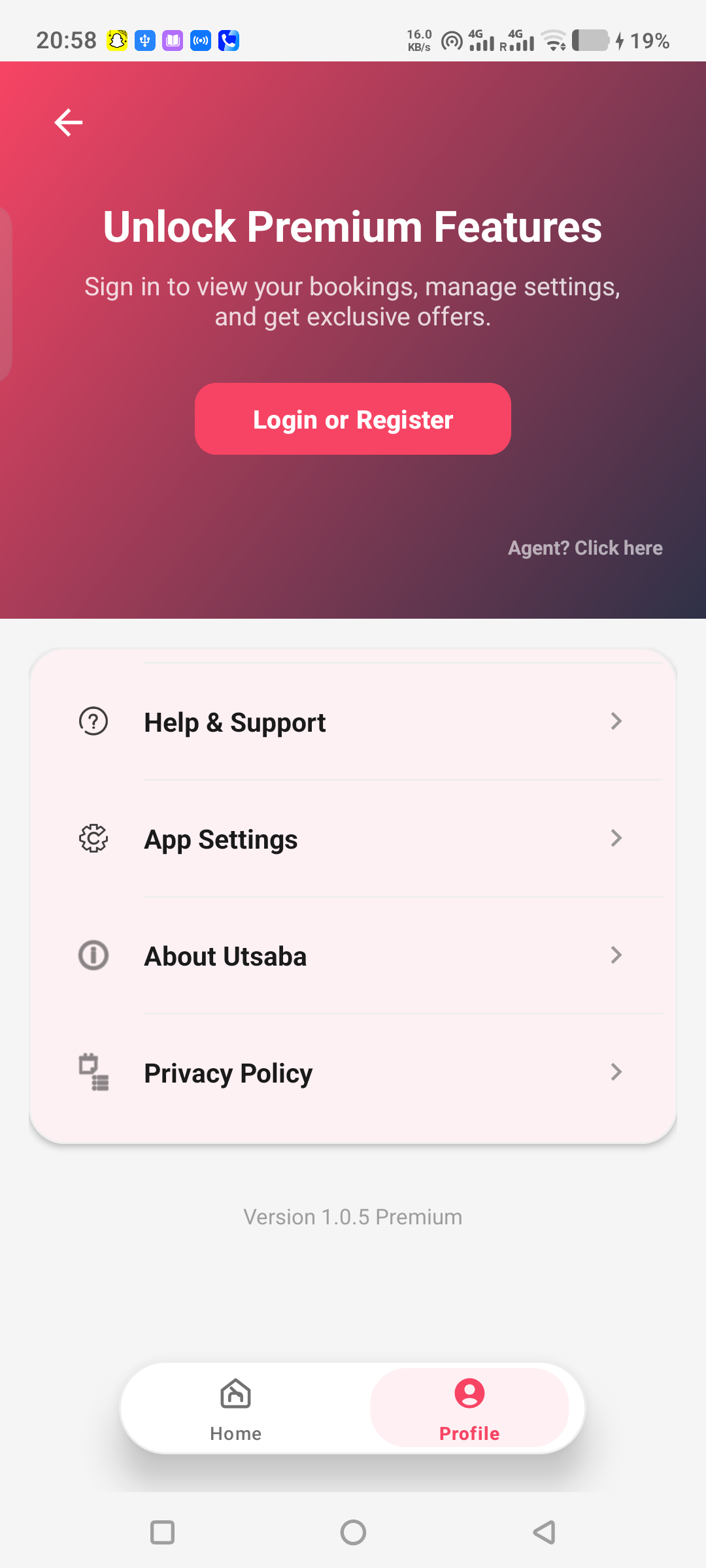 Utsaba App Profile and Settings